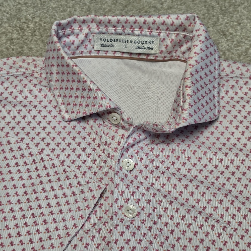 Holderness & Bourne The Weaver Polo Shirt Mens L White Pink Golf Performance